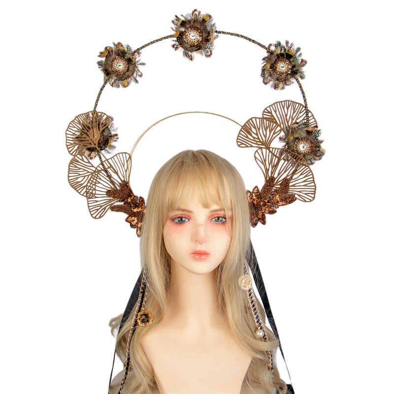 Handmade Baroque Gothic KC Halo Crown Headpiece Goddess Mary Lolita Punk Hairband Tiara Hallowmas Festiva Party Devil Headdress