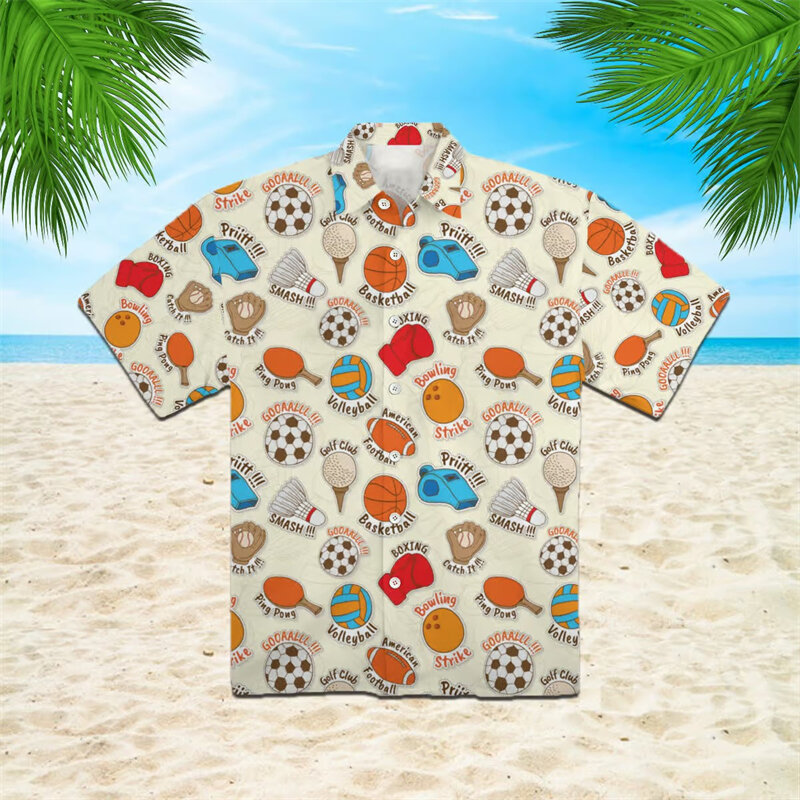 Мужская Дизайнерская одежда с 3D-принтом шаров, гавайская пляжная рубашка большого размера с фруктами в стиле Харадзюку, лето 2024