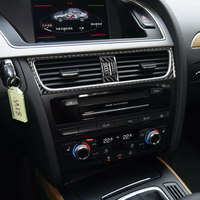 Aksesori Mobil Penutup Dekorasi Bingkai AC Navigasi Konsol Potongan Panel CD Stiker Serat Karbon Otomatis untuk Audi A4 B8 A5 S5 S4 RHD LHD