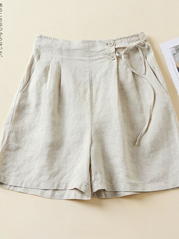 Women Casual Short Pants New Arrival 2023 Summer Vintage Style Solid Color Loose Comfortable Female Cotton Linen Shorts B2438