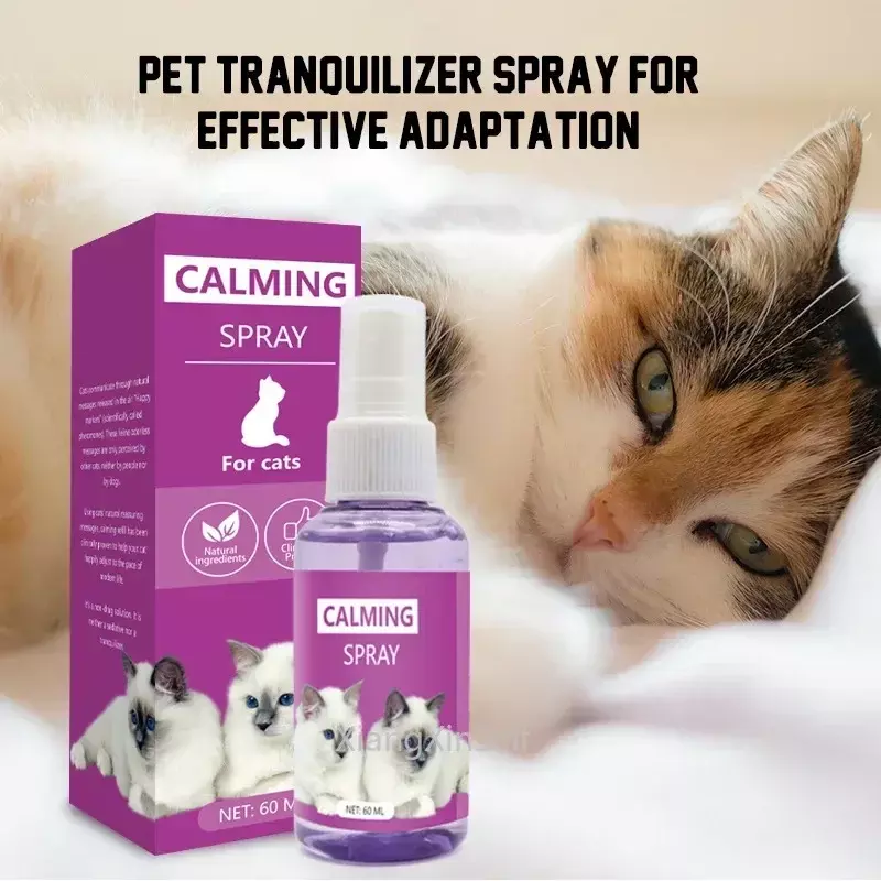 Spray calmant félin anti-stress pour chats, phéromone, spray apaisant émotionnel, livres de santé, fournitures pour chats, 60ml