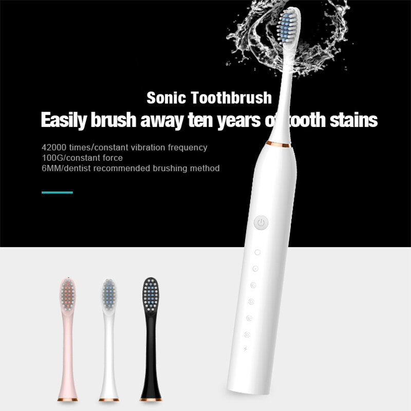 Escova de Dentes Elétrica Ultrassônica Xiaomi-Mijia, Recarregável, USB, Base, Modo 6, Escova de Dentes Sônica, IPX7, Impermeável, Caixa de Viagem, Suporte