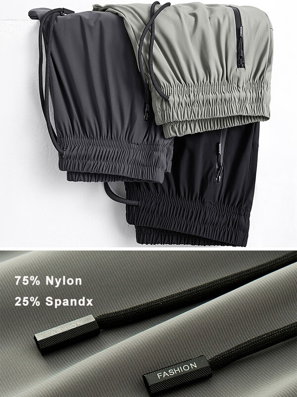 Sum- calça esportiva masculina de nylon, nylon casual longa e reta com bolsos em zíper, tecido elastano, 8, 2022