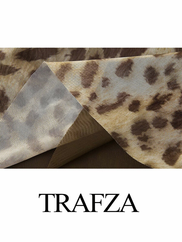 TRAFZA-Ensemble jupe vintage pour femme, imprimé léopard, décontracté, taille haute, jupe trapèze, col licou, tube hors initié, printemps, 2024