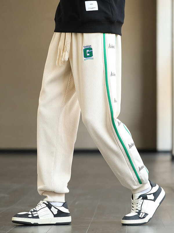 Pantalones de chándal de pana para hombre, pantalón holgado con bordado de letras, 8XL talla grande, otoño e invierno, 2022