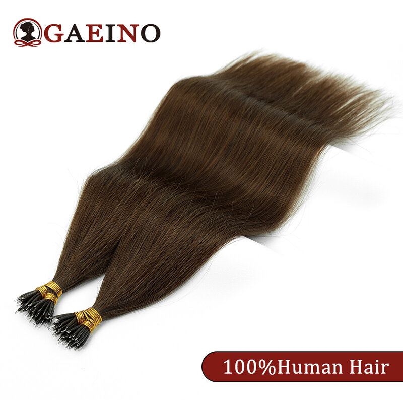 وصلات شعر بشري متناهية الصغر بحلقة نانو مستقيمة ، شعر ريمي ، لون بني متوسط ، 50 خيوط ، 16 "إلى 22" ، 1 غرام لكل حبلا