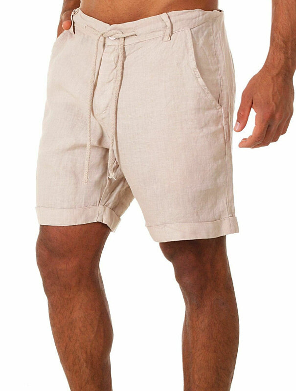 Шорты мужские повседневные, модные спортивные штаны, льняные однотонные короткие брюки, пляжные дышащие льняные, лето