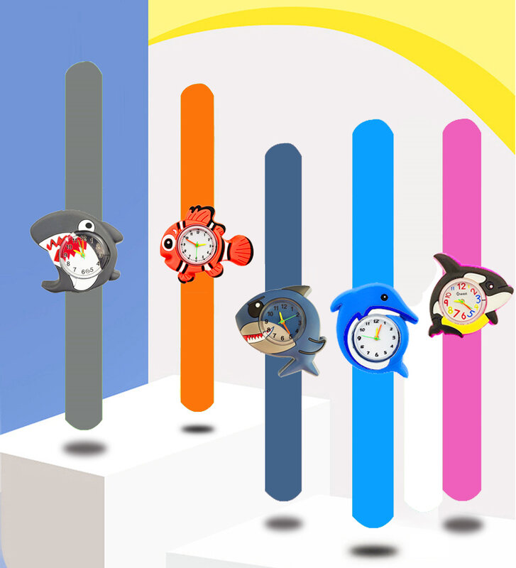 Relógio dos desenhos animados para crianças, tubarão, pulseira de golfinhos para crianças, brinquedos do bebê, presente de aniversário, menino, menina, 2-15 anos, relógio