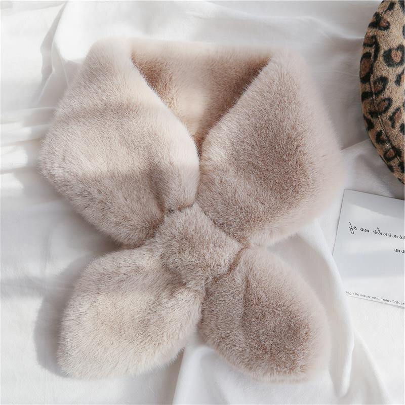 FAITOLAGI Korean Winter Faux Rabbit Fur Women Scarf Soft Plush Snood Scarves Solid Color Neck Collar Warmer Stuff Christmas Gift