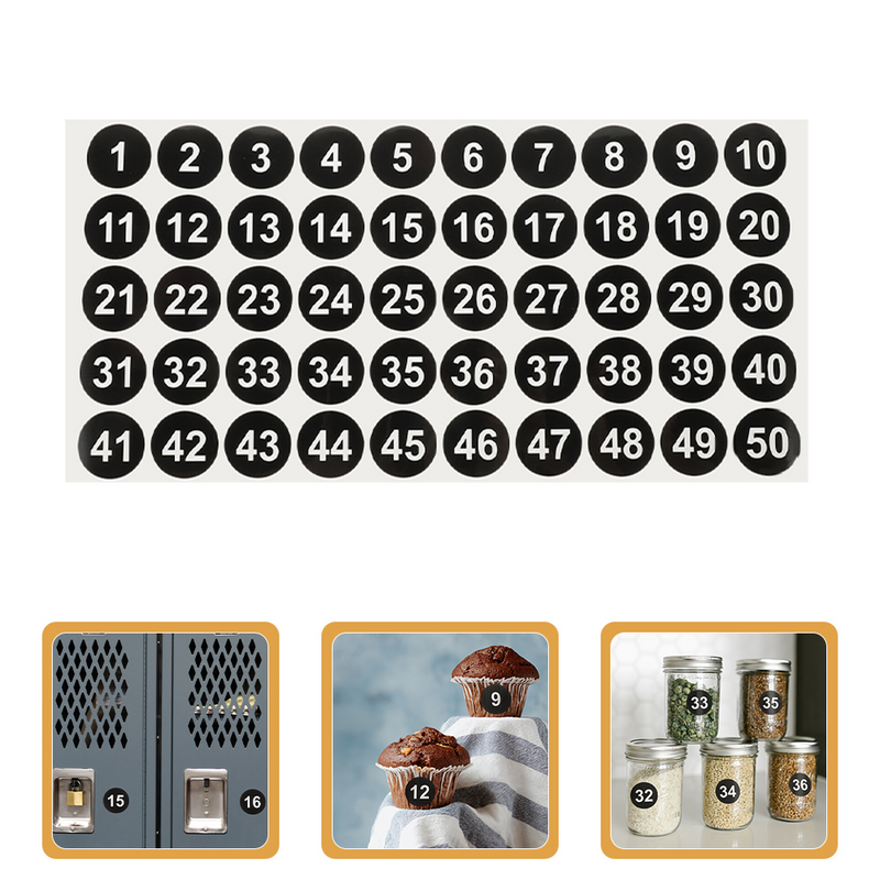 Multi-função Round Digital Number Stickers, Etiquetas numéricas, Vestuário, 5 folhas