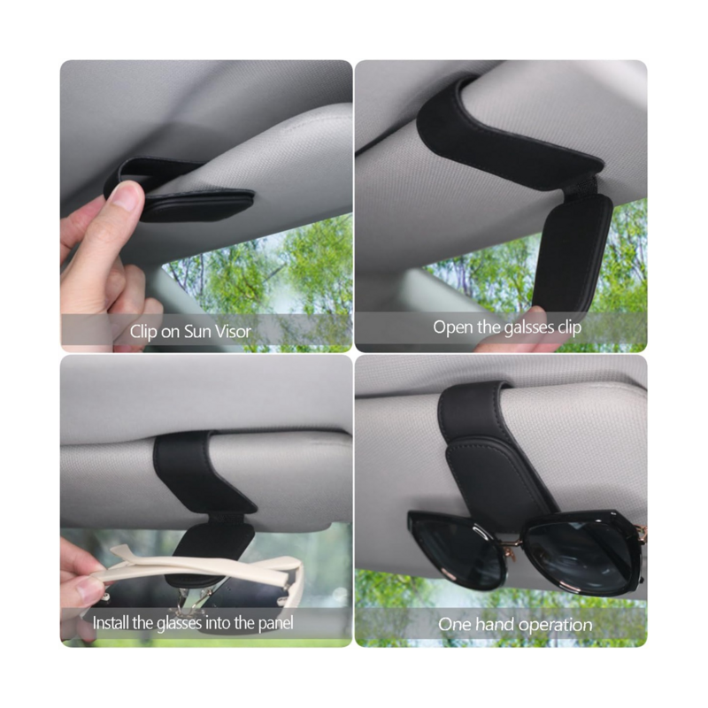 Magnetic Leather Sunglass Holder for Car, Sunglasses Clip for Car Visor, Auto Interior Accessories Universal (Black)