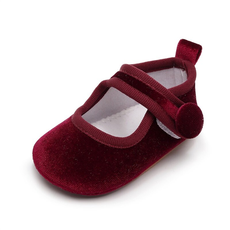 Kids Baby Girls Mary Jane Shoes Solid Color Velvet Princess Flats Casual Walking Shoes for Newborn Infant Toddler