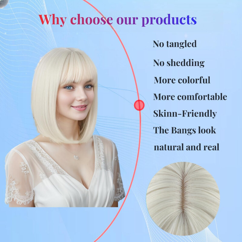 Rambut palsu lurus pendek panjang bahu sintetis modis realistis alami dengan Wig poni Wanita cocok untuk permainan peran gaun sehari-hari