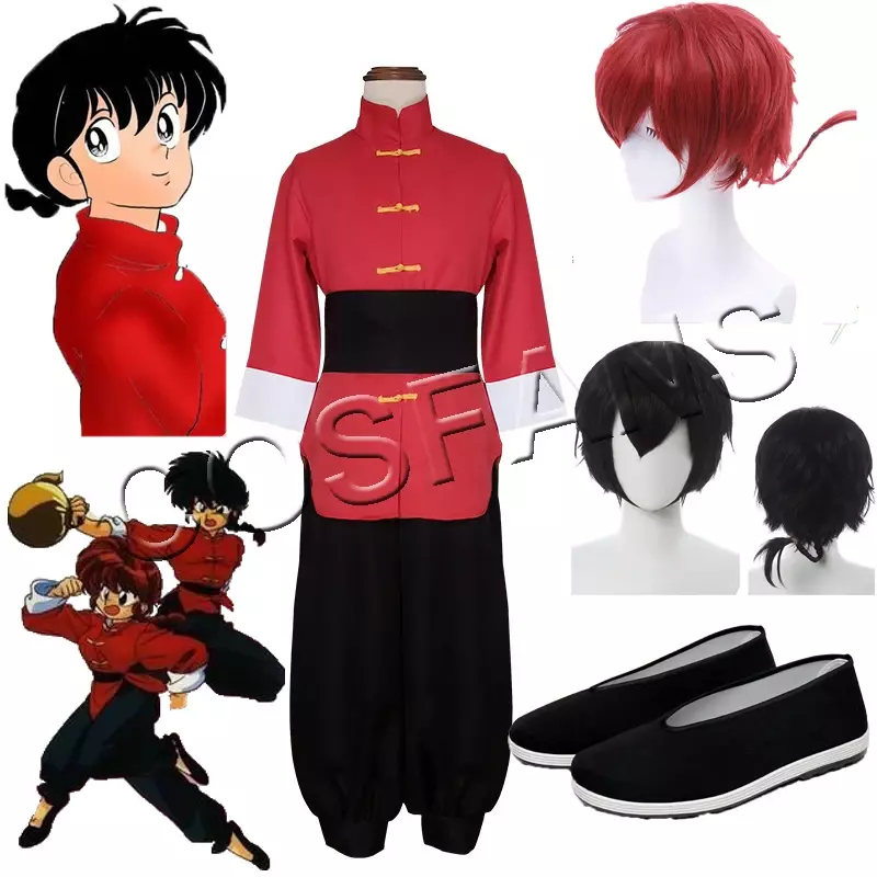 Anime Ranma 1/2 Tendou Akane Cosplay Costume Men Women Chinese Style Uniform For Halloween Carnival Party Suit Wig shoes