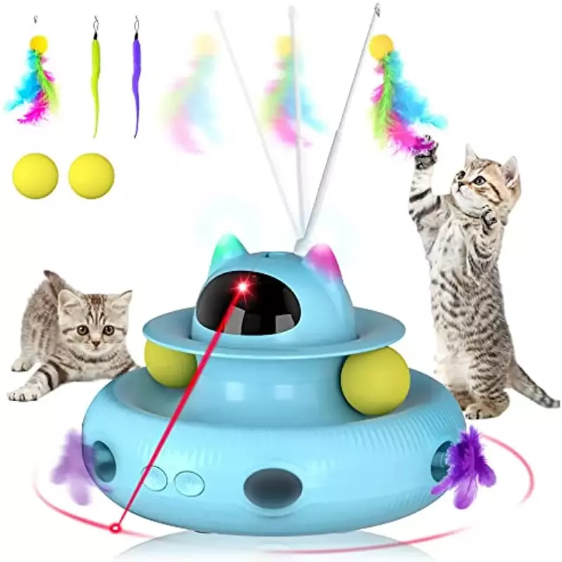 ของเล่นแมวแบบอินเทอร์แอคทีฟของเล่นเบาและของเล่นขนนก4 in 1ชาร์จไฟได้สำหรับออกกำลังกายอัตโนมัติในร่ม