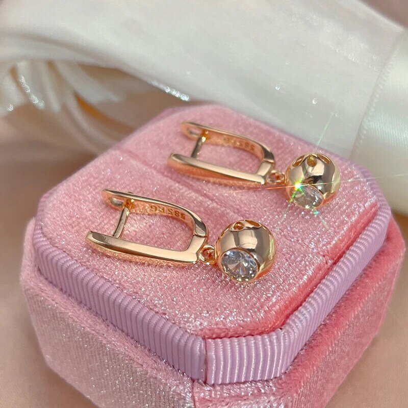 SYOUJYO – boucles d'oreilles rondes en Zircon naturel étincelant pour femmes, bijoux tendance de noël de couleur or Rose 2022 585