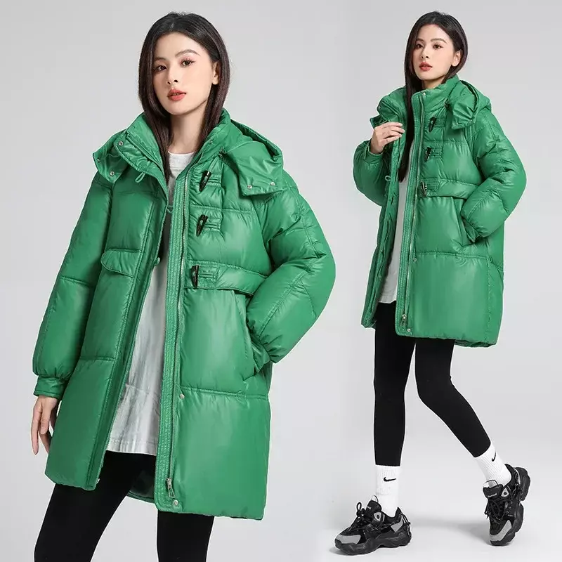 2024 inverno nuovo bottone in corno giacca lunga donna moda Casual allentato staccabile parka con cappuccio spesso caldo cappotto impermeabile Outwear