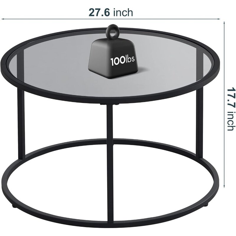 Table basse ronde en verre avec cadre, table centrale simple, table basse moderne, tables de café, petit espace, salon