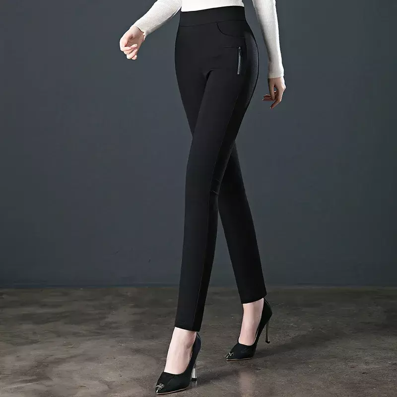 MOJY-calças justas de cintura alta para mulheres, calças casuais, justas, tamanho grande, estilo slim, para outono e inverno