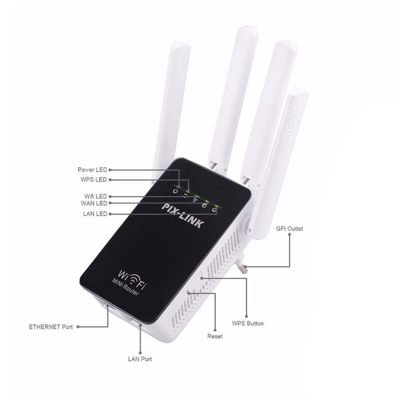 WiFi Booster com antenas para dispositivos domésticos inteligentes, amplificador, 300Mbps, IEEE 802.11B por G N