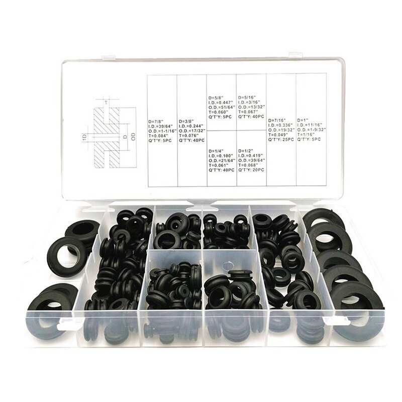 180 Rubber Grommet Kits In 8 Sizes-Rubber Wire Loops, Suitable For Wiring, Plumbing, Hardware Repairs And Car Repairs