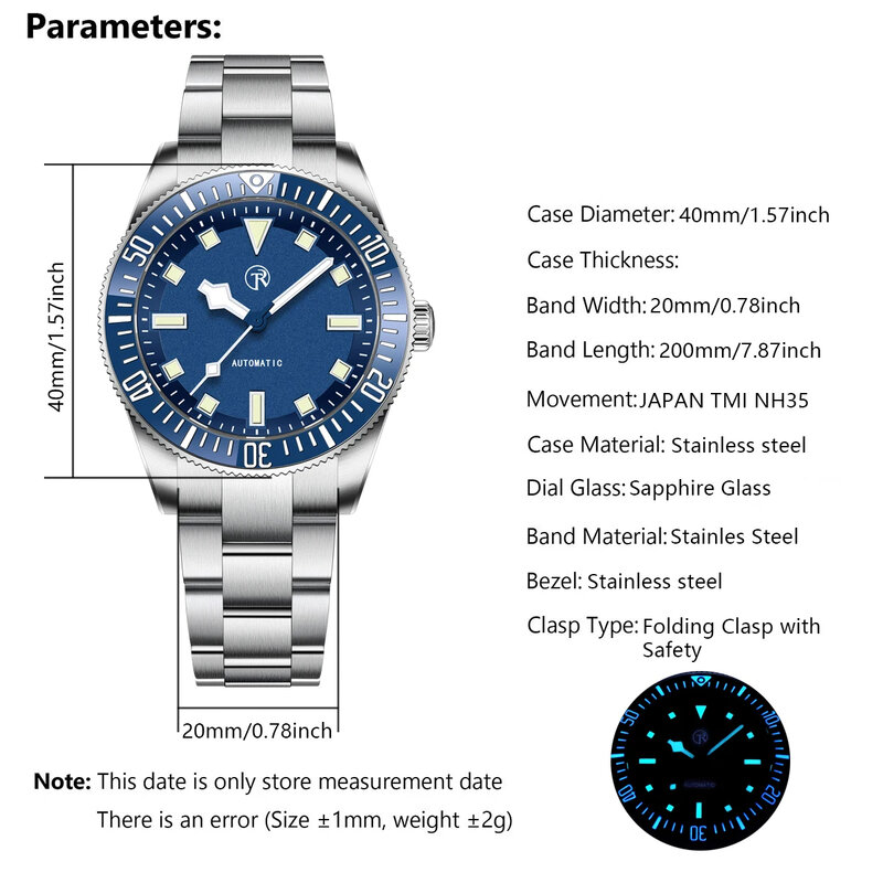 2024 New Rollstimi Men's Watches Luxury Automatic Watch For Men NH35 Movt Mechanical Wristwatch Luminous Bezel 100M Waterproof
