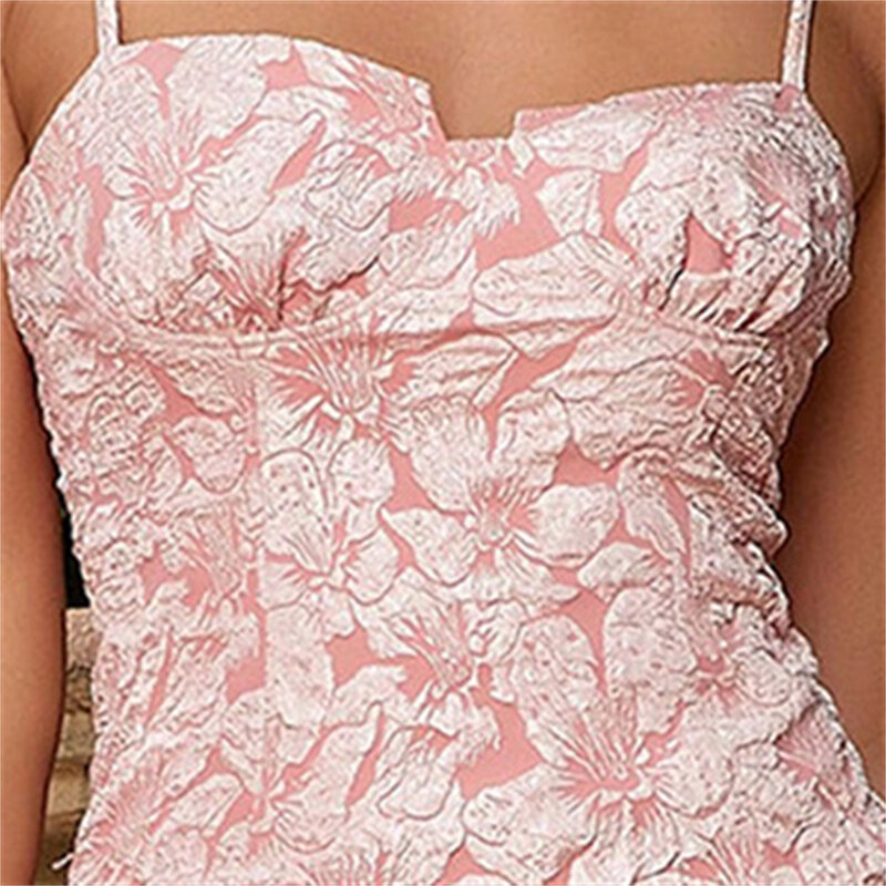 Женское жаккардовое платье-комбинация, розовое платье-пуловер с открытой спиной и разрезом, короткая юбка в европейском и американском стиле на лето