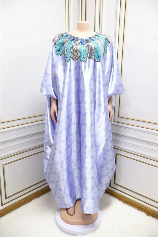 European Dashiki Muslim Abayas For Women Dubai Maxi Bazin Dresses Pattern Print Kaftan Batwing Sleeve Sashes Pullover Robe
