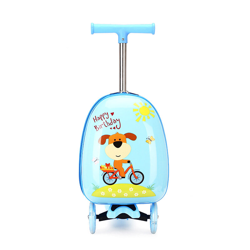 Maleta de scooter con ruedas para niños, bolsa de carrito perezoso, equipaje rodante de viaje de cabina, regalo de monopatín, dibujos animados lindos
