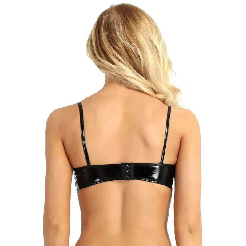 Sexy Lingerie Women Glossy Pvc Leather No Peculiar Smell Shoulder Strap Bra Crop Top Blouse Vest Underwear