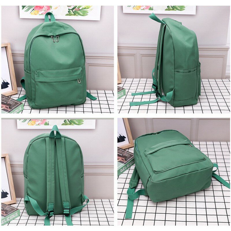 New High Quality Waterproof Nylon Women School Backpack for Teenage Girls Female Travel Bag Student Solid Color Bookbag