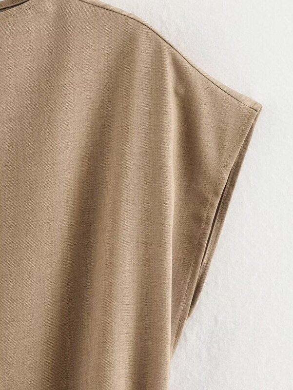 Blusa retrô assimétrica e calças de cintura para mulheres, sem mangas, o pescoço, 2 peças, moda, 2024