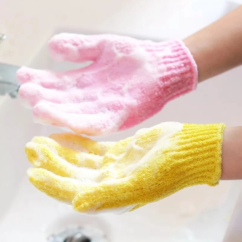 2PCS ขัดถุงมือ Exfoliating กลับ Skid ความต้านทานนวดฟองน้ำล้างผิว Moisturizing Spa Bath Glove