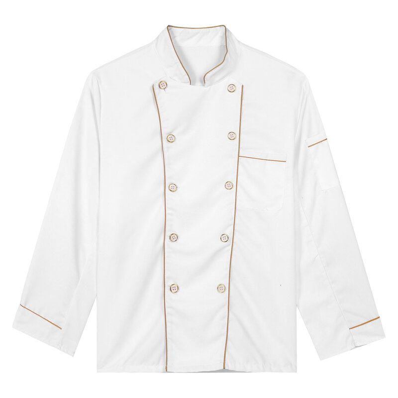 Chef Jacket Uniform para homens e mulheres, Stand Collar, Button Down, Contraste Cor, Trim Cook, Branco, Hotel, Restaurante, Cozinha, Padaria