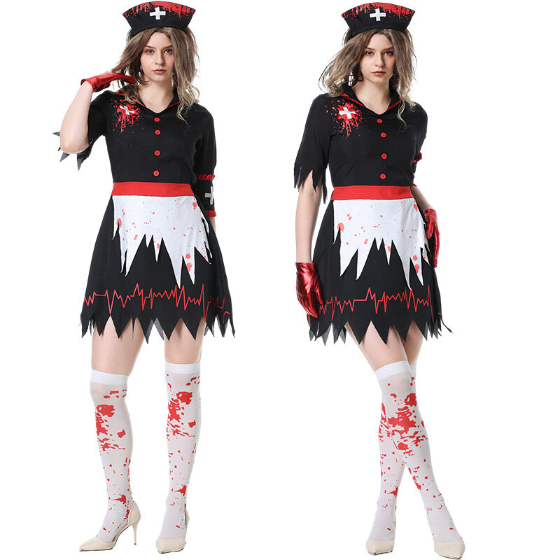 Uniforme de enfermera de Halloween para mujer, vestido de Cosplay de fiesta de Festival de zombis de Horror de vampiro