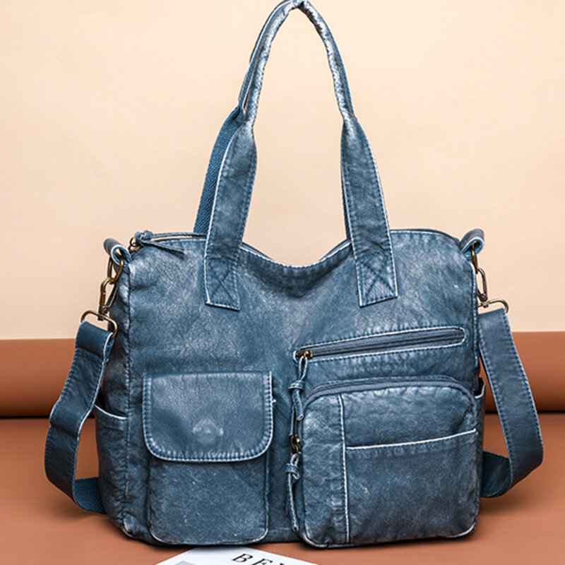 Nieuwe Mode Tas Voor Vrouwen Vintage Zacht Pu Lederen Handtassen Grote Capaciteit Draagtas Veel Zakken Messenger Bag Sac