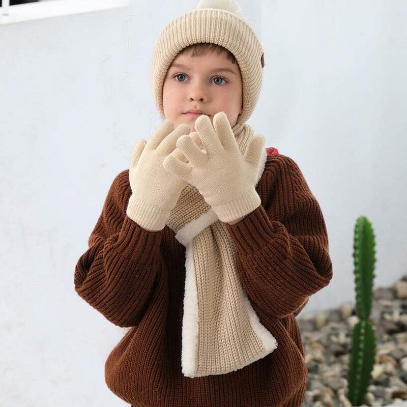 ชุดถุงมือผ้าพันคอสำหรับเด็กผู้หญิง, หมวกผ้าพันคอถักไหมพรมหนาซับในใช้กลางแจ้งกันลมให้ความอบอุ่น