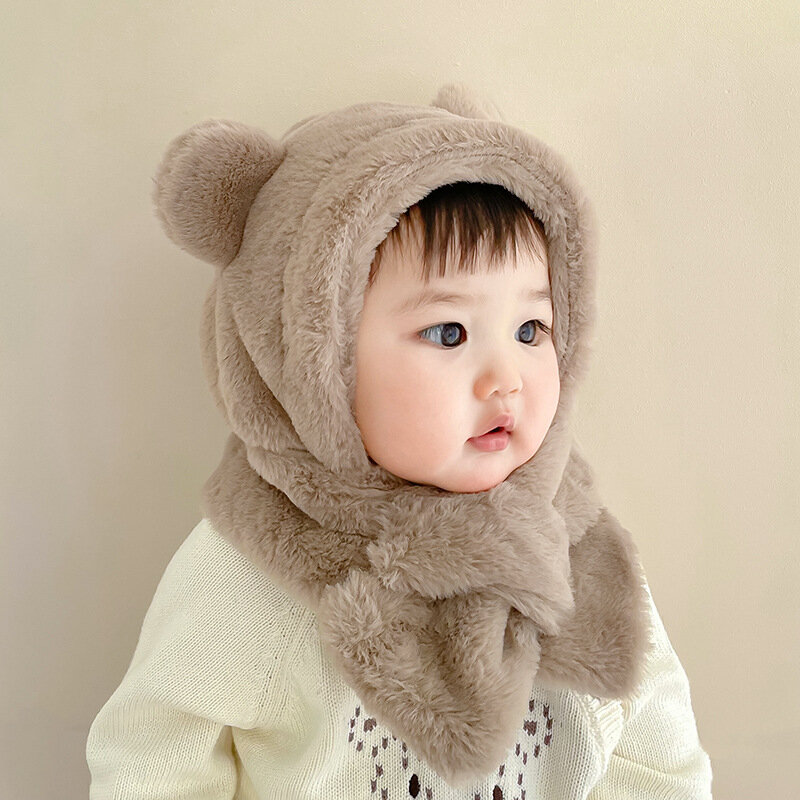 6-24เดือนหมวกเด็กอ่อนหนึ่งชิ้น Little Baby หมีหมวกผ้าพันคอฤดูหนาวหนาหูหมวกสำหรับชายและเด็กแรกเกิดเด็กผู้หญิงเด็กวัยหัดเดินอุปกรณ์เสริม