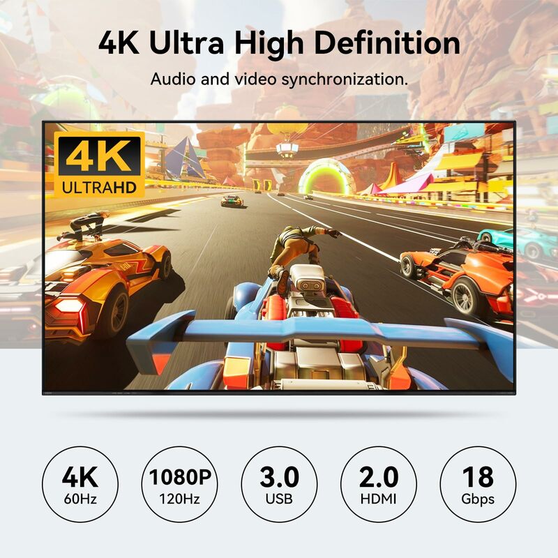 Switch KVM HDMI 4 in 1 Out, gli Switch KVM 4K @ 60Hz a 4 porte supportano 4 pezzi condividono 1 Monitor e 4 dispositivi USB