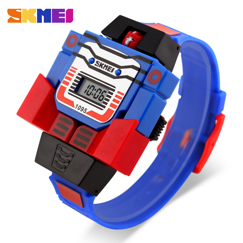 SKMEI Kids LED Digital Children Watch Cartoon Sports Watches Relogio Robot Transformation Toys Boys Wristwatches 1095