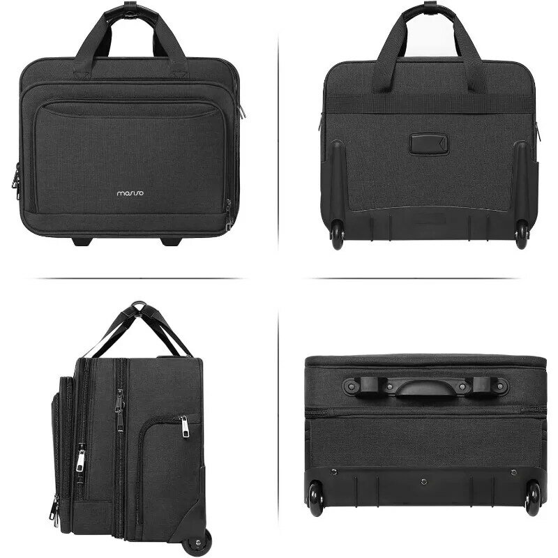 15.6 Lock,Expandable Overnight Rolling Laptop Briefcase on 2 Wheels with Belt for Work Travel Business,Black