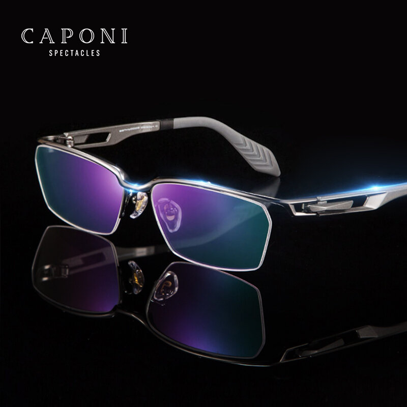 CAPONI Semi-Rimless Men's Glasses Frame Pure Titanium TR-90 Business Blue Light Blocking Spectacles 2023 New Eye Glasses JFA16