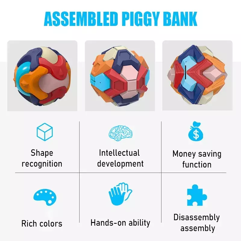 Building Block Piggy Bank 3D Coin Savings Box DIY Puzzle Toy Ball Removable Assembly Change Jar Early Education Toys Kid Gift