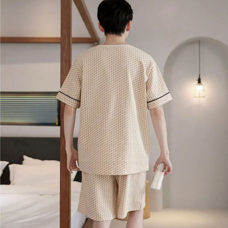 Conjunto de pijama masculino manga curta, terno masculino pijama, algodão Homewear, verão