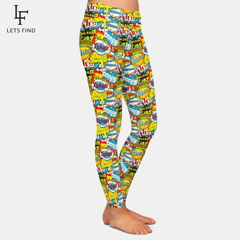 LETSFIND-mallas de cintura alta para mujer, Leggings con estampado Digital de voz de cómic multicolor 3D, suaves y delgados, para Fitness, 2020