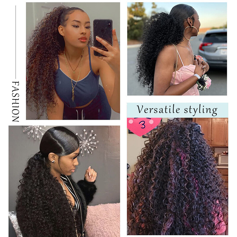 Afro Kinky Curly Ponytail Hair Drawstring Curly Ponytail Hairpieces Natural Synthetic False Horse Tail for Women Burgundy Red