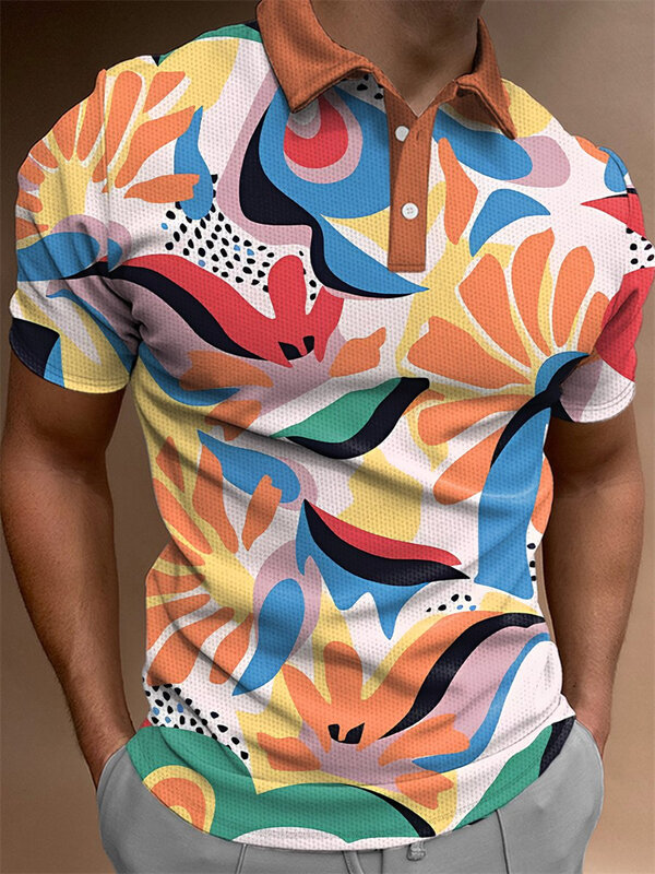 Terbaru Polo kemeja pria penjualan laris kerah kancing lengan pendek Tshirt Atasan Musim Panas Streetwear kasual longgar 3D cetak kaus pakaian