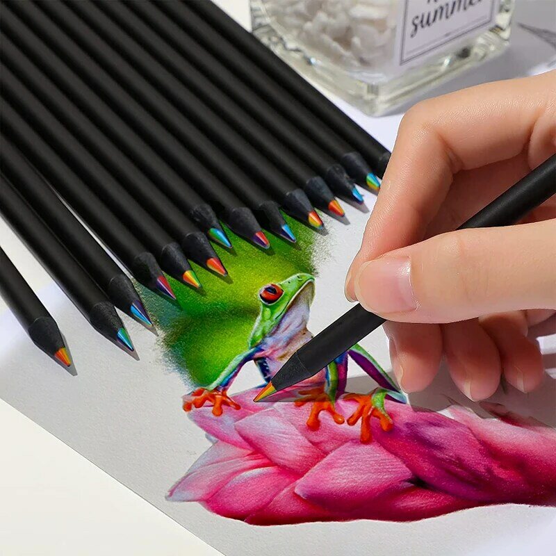 1 buah pensil warna gradien pelangi Jumbo pensil warna warna-warni untuk seni menggambar mewarnai sketsa acak