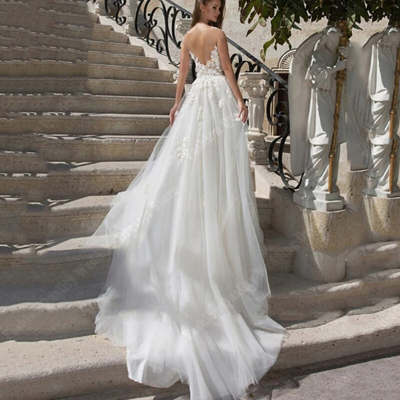 Gaun pengantin wanita Tulle tanpa lengan elegan gaun pengantin pesta pertunangan punggung terbuka Modern Panjang mengepel putri Vestido 2024