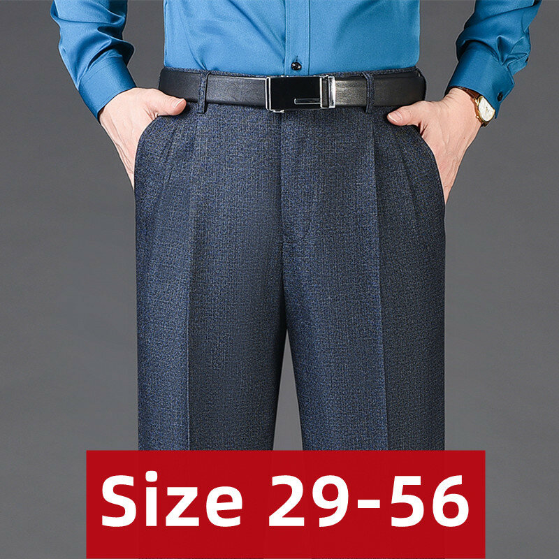 High Waist Wool Cashmere Suit Pants Men Double Pleated Winter Autumn Dress Trousers for Male Formal Business Size 29-50 52 54 56